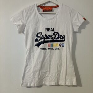 Superdry Women's White Tee with Multicolor Graphic